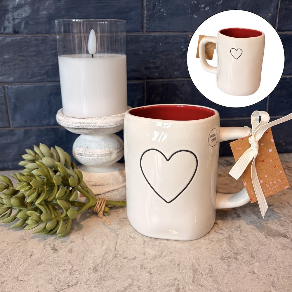 Rae Dunn Hearts Double Sided‎ Coffee Mug NWT